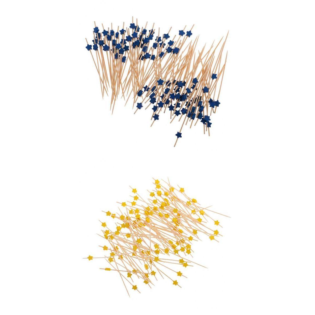 200pcs Star Cocktail Picks Drink Stirrer Fruit Cake Food Sticks Yellow+Blue