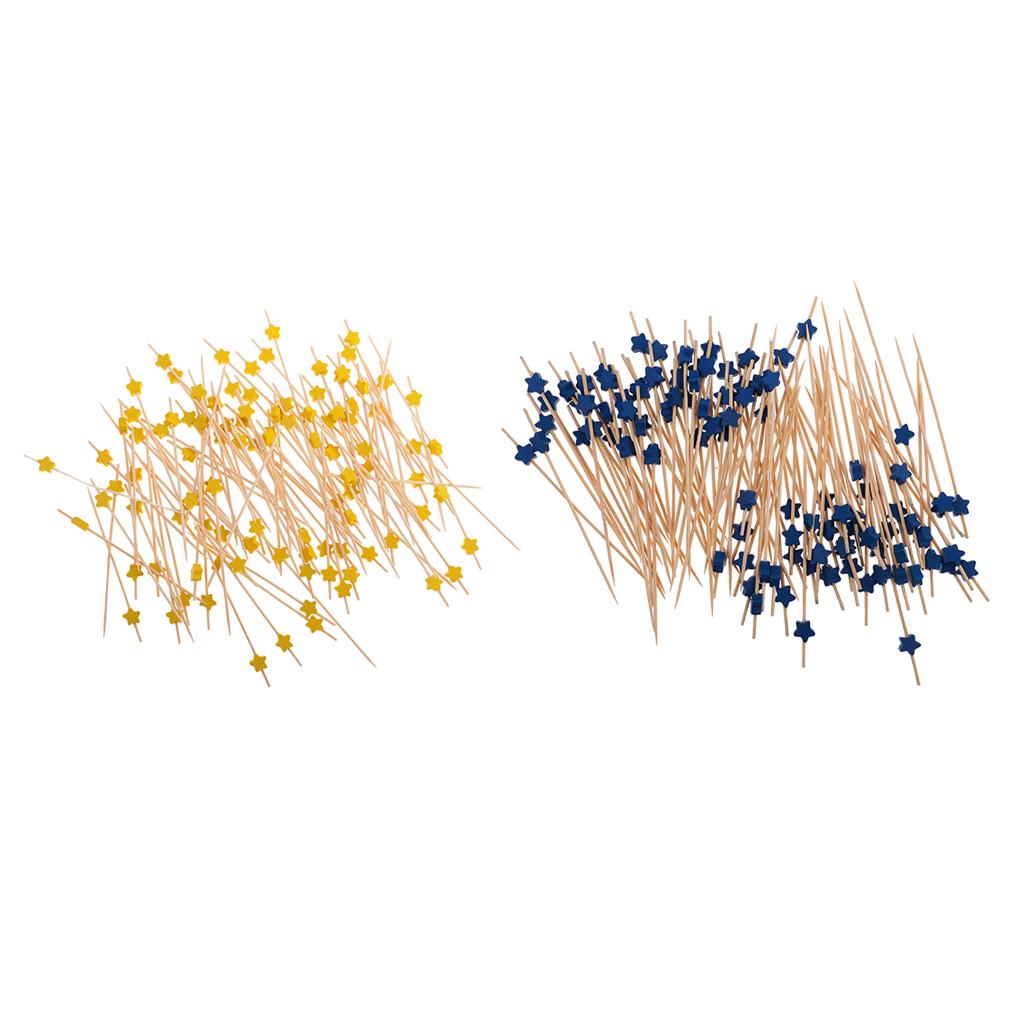 200pcs Star Cocktail Picks Drink Stirrer Fruit Cake Food Sticks Yellow+Blue