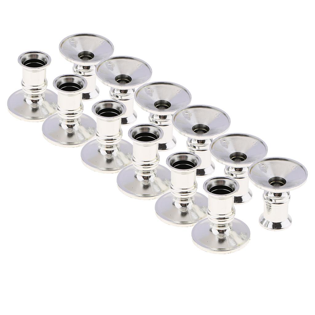 12pcs Plastic Pillar Candle Base Electronic Taper Candle Stand Base Silver
