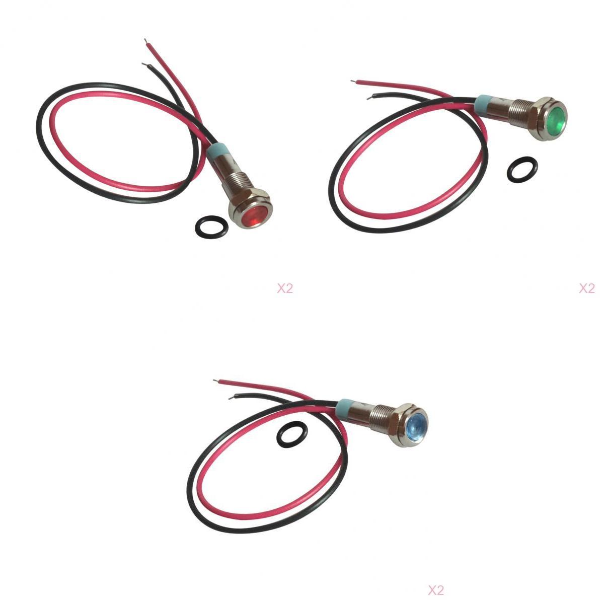 220V 6mm Signal Power Supply LED Metal Indicator with Wire Red Green Blue