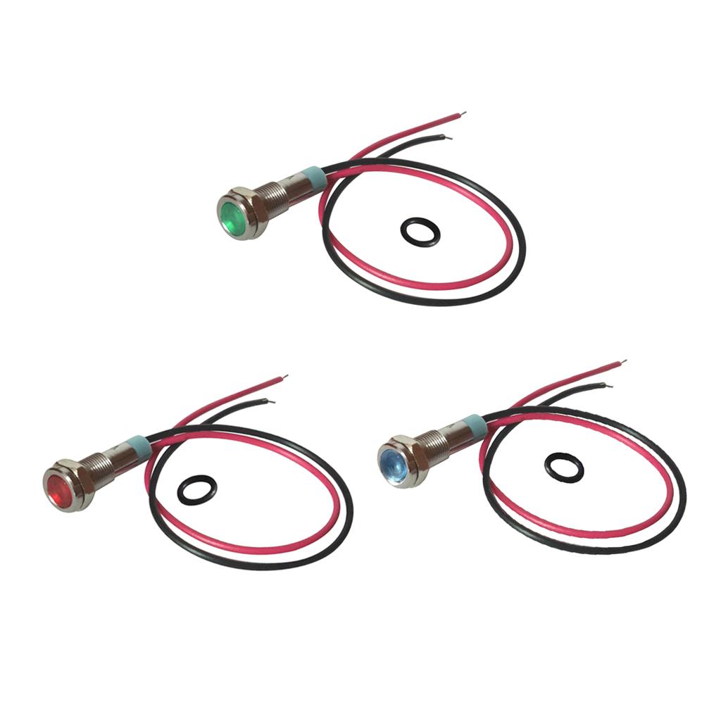 220V 6mm Signal Power Supply LED Metal Indicator with Wire Red Green Blue