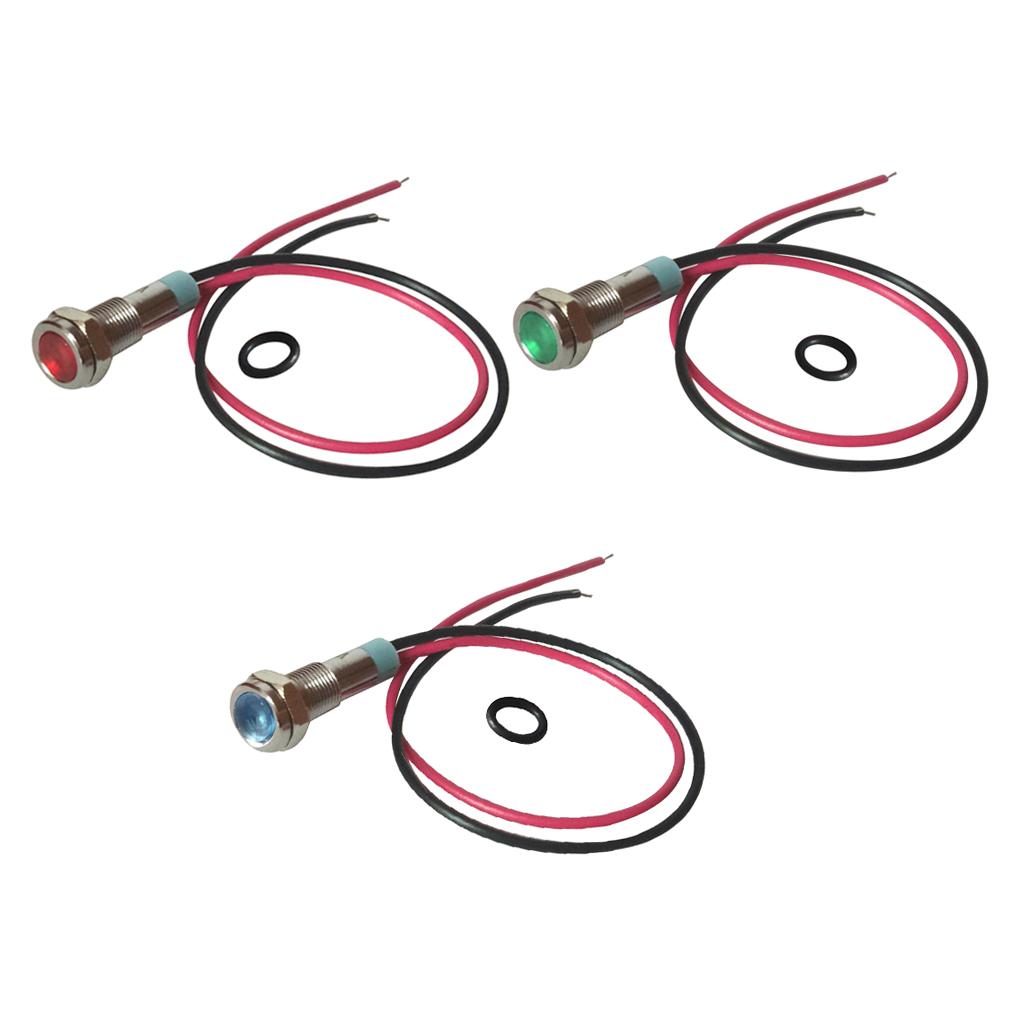 220V 6mm Signal Power Supply LED Metal Indicator with Wire Red Green Blue