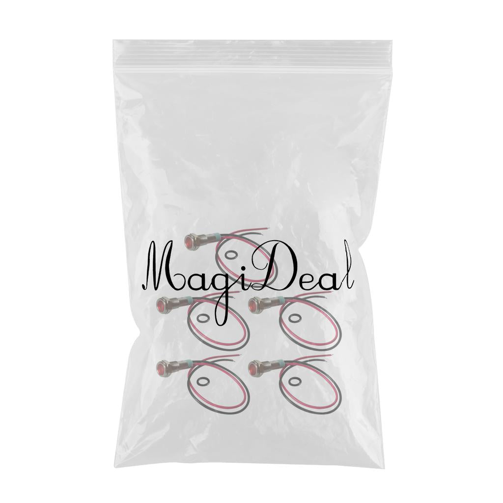 5 pcs 220V 6mm Signal LED Metal Indicator Light Lamp With Wire Lead Red