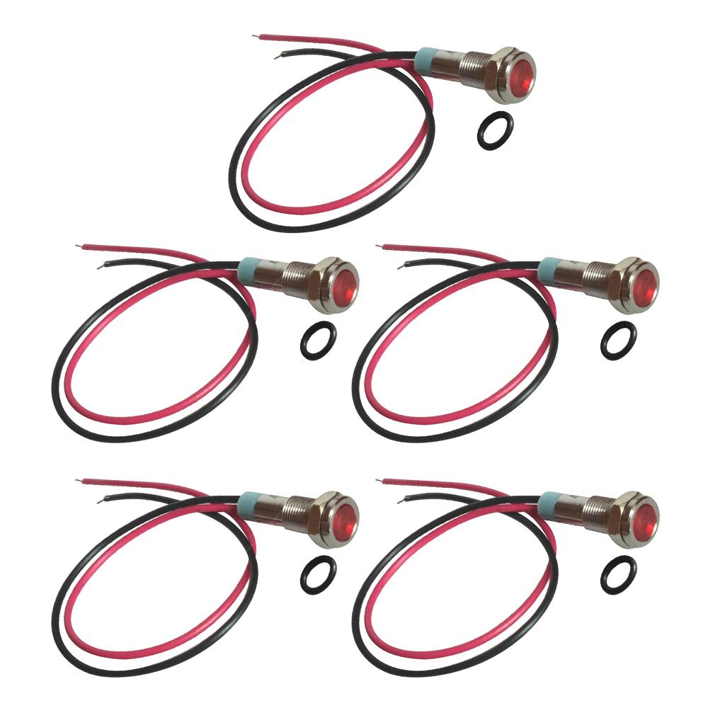 5 pcs 220V 6mm Signal LED Metal Indicator Light Lamp With Wire Lead Red