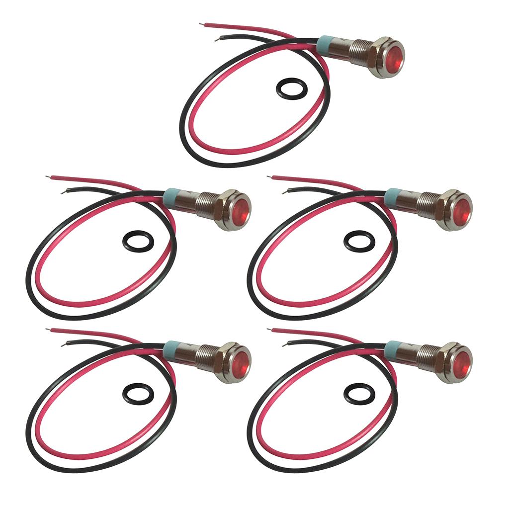 5 pcs 220V 6mm Signal LED Metal Indicator Light Lamp With Wire Lead Red