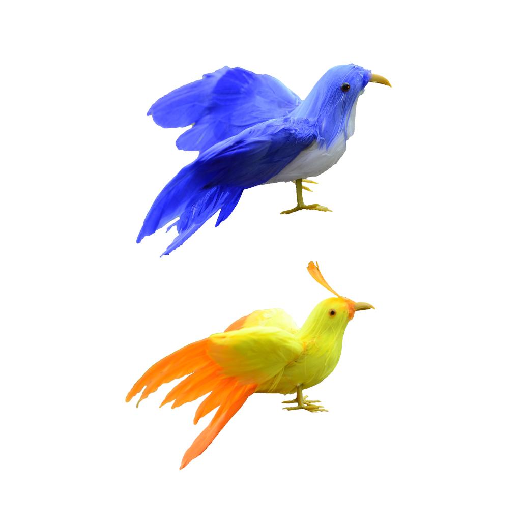 2Pcs bule&yellow Realistic Birds Crows for Garden Weding Home Decoration