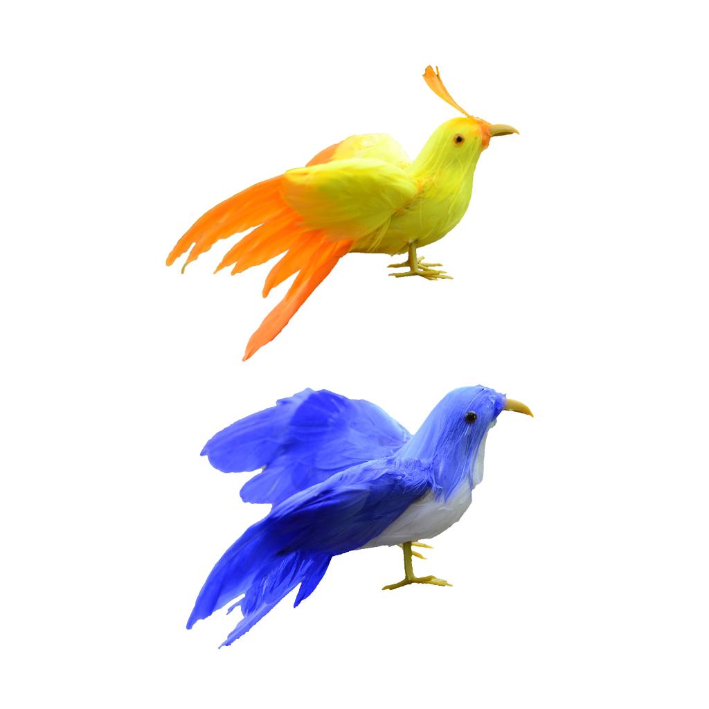2Pcs bule&yellow Realistic Birds Crows for Garden Weding Home Decoration
