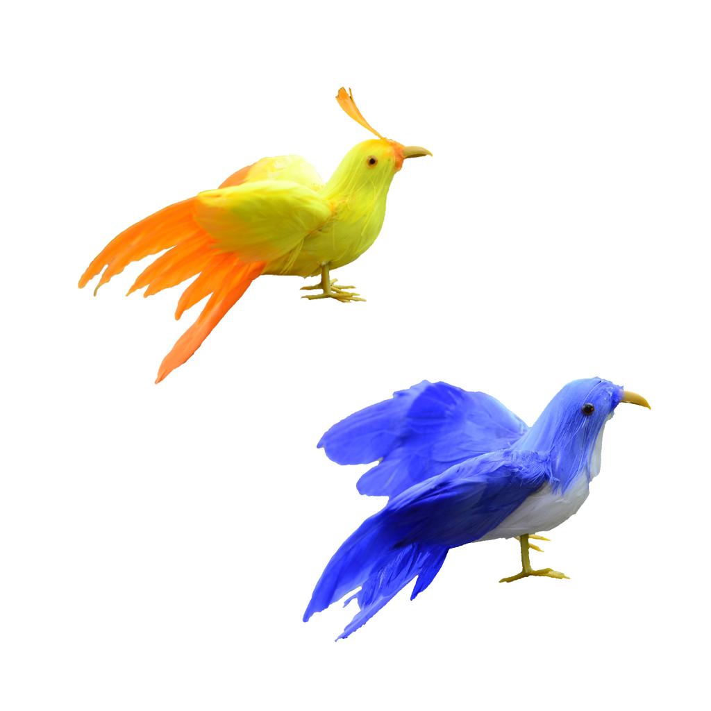 2Pcs bule&yellow Realistic Birds Crows for Garden Weding Home Decoration