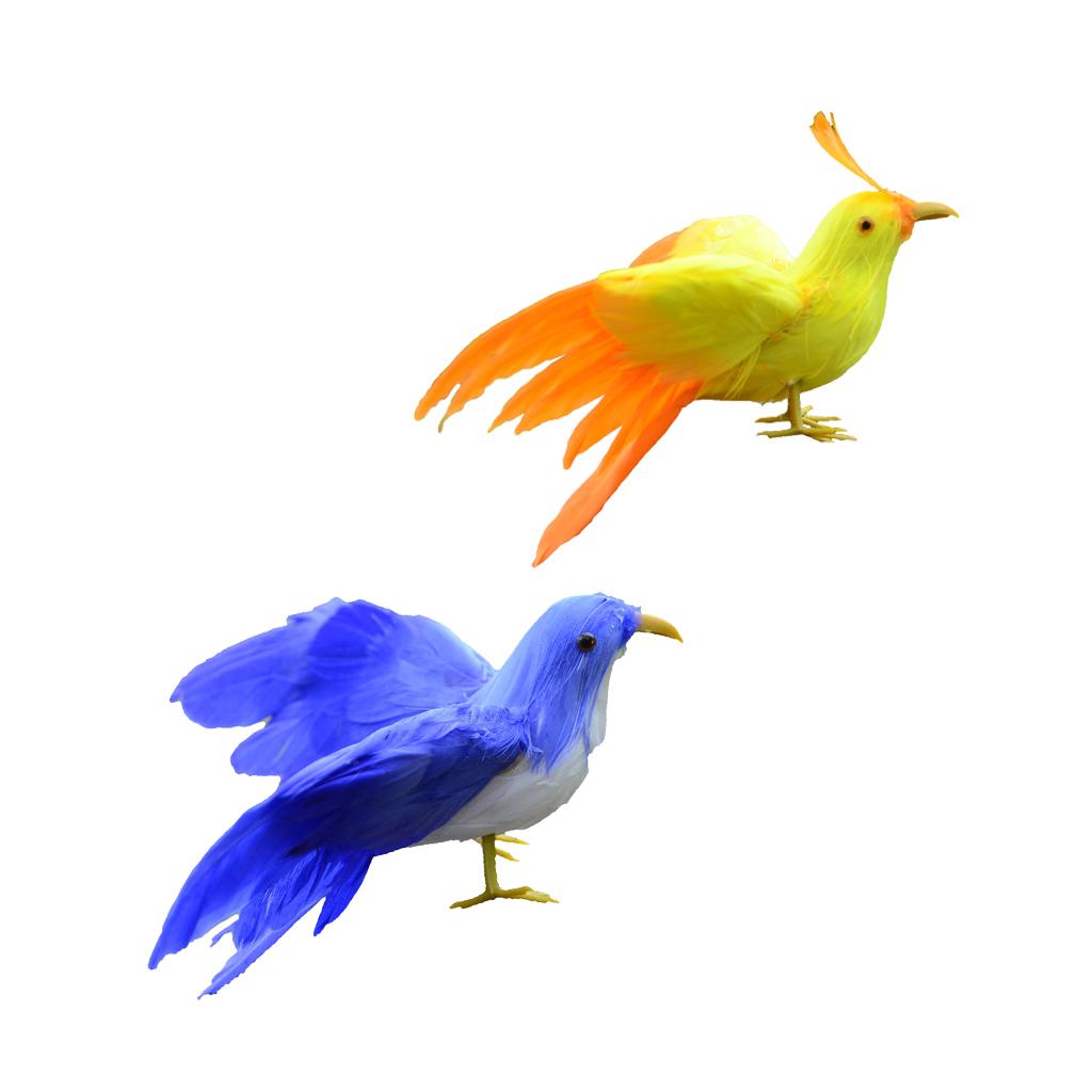 2Pcs bule&yellow Realistic Birds Crows for Garden Weding Home Decoration