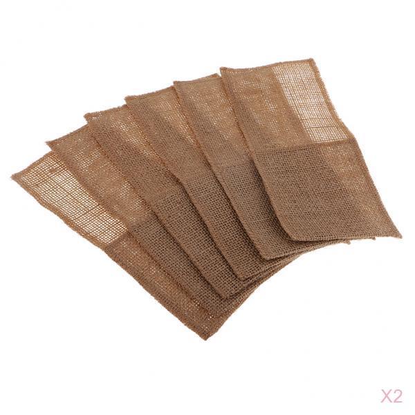 12pcs Burlap Knifes Forks Holders Cutlery Pouch Bag Party Tableware Favor