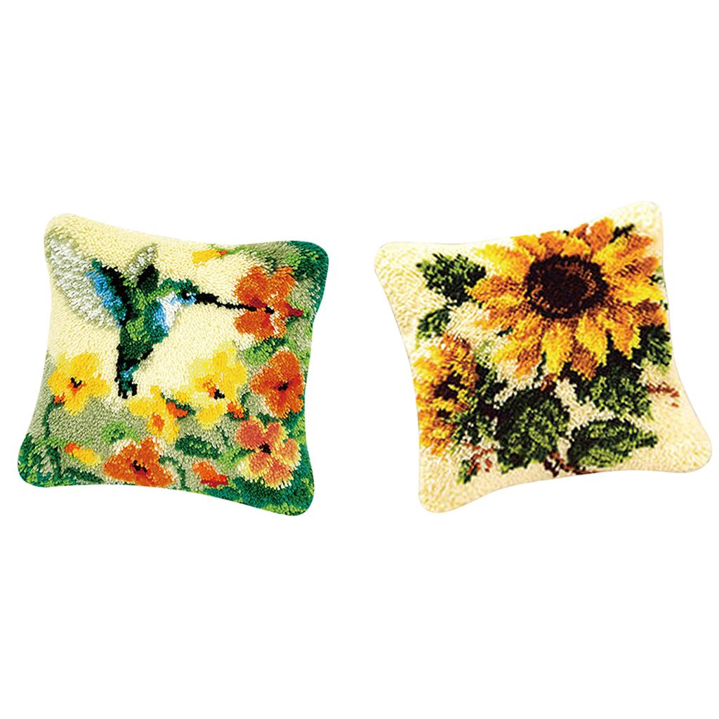 2 Set Flower Pillow Case Latch Hook Kits DIY Material Package for Beginners