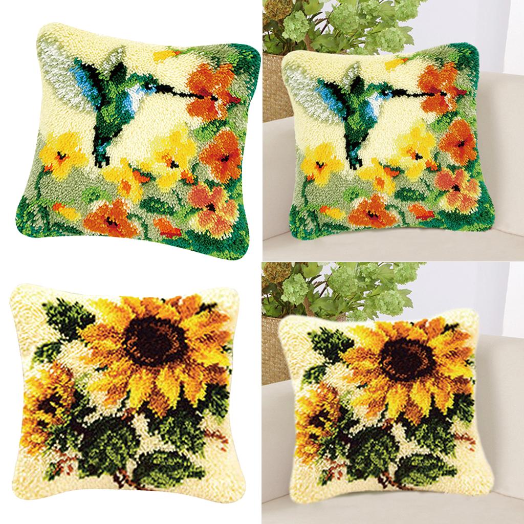2 Set Flower Pillow Case Latch Hook Kits DIY Material Package for Beginners