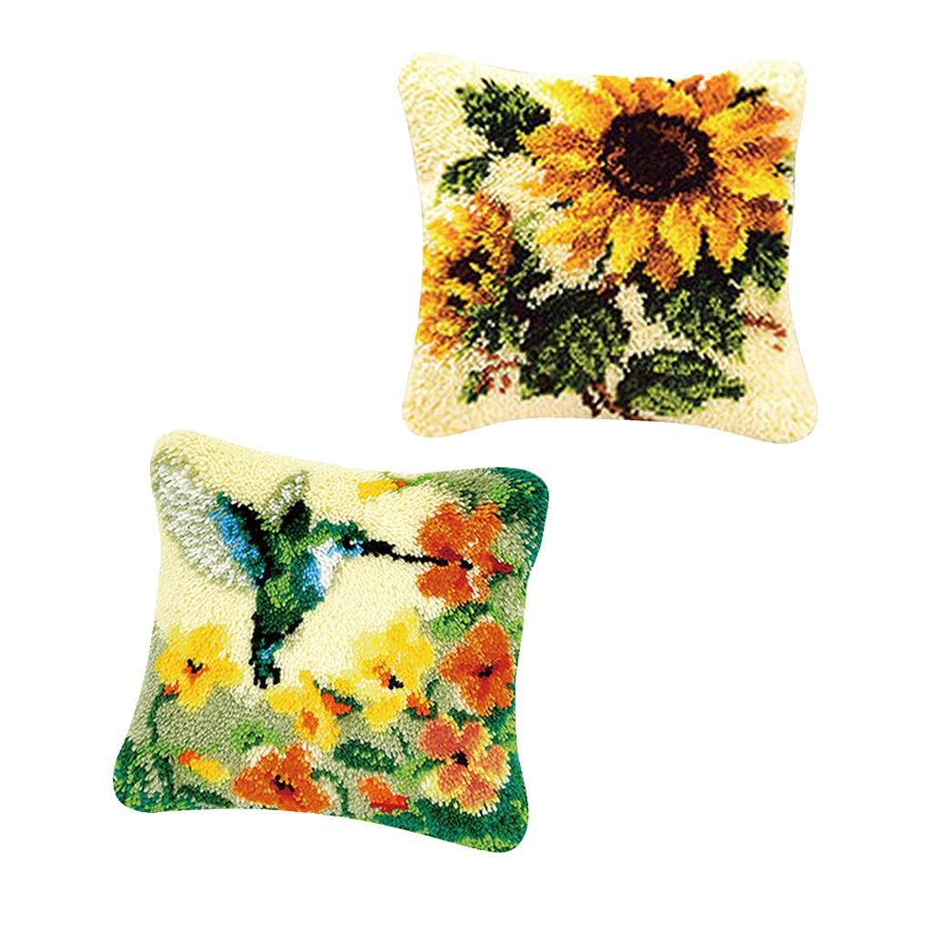 2 Set Flower Pillow Case Latch Hook Kits DIY Material Package for Beginners