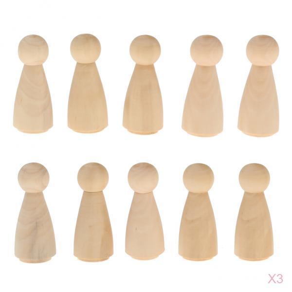 30pcs Female Bride Plain Blank Wooden Peg Dolls Figures Wedding Cake Toppers