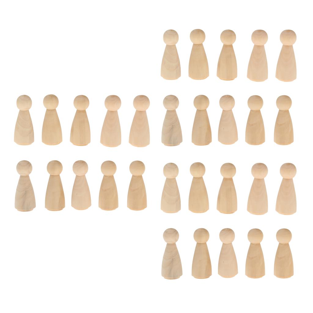 30pcs Female Bride Plain Blank Wooden Peg Dolls Figures Wedding Cake Toppers