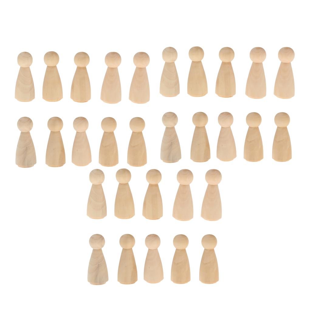 30pcs Female Bride Plain Blank Wooden Peg Dolls Figures Wedding Cake Toppers