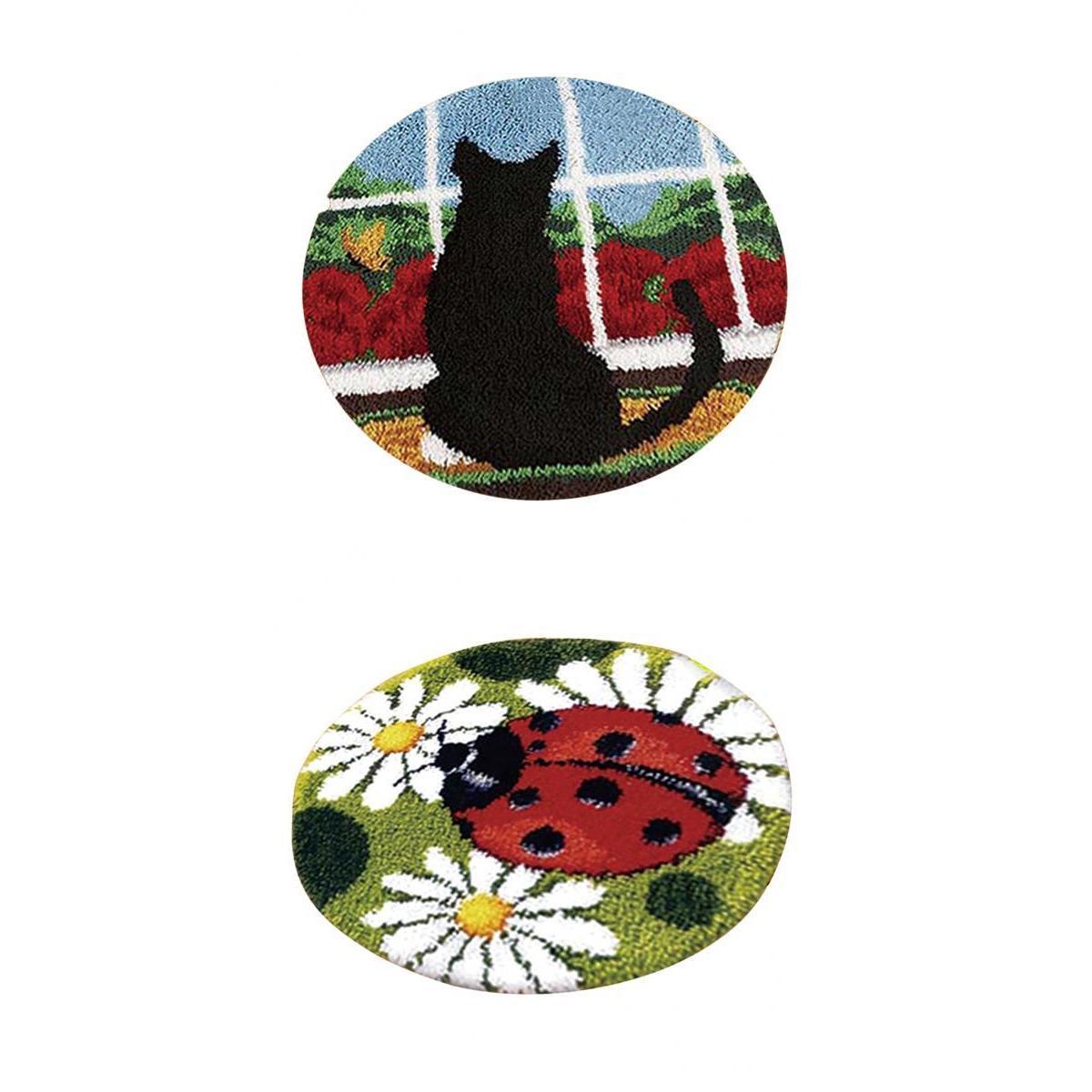 2 Sets Cat Ladybug Latch Hook Kits Carpet Latch Hooking Rug Kit Cushion