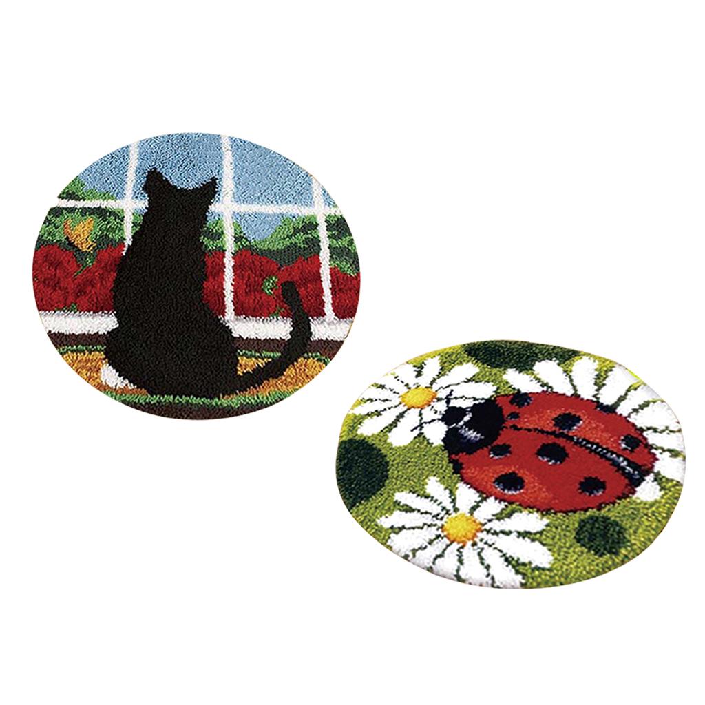 2 Sets Cat Ladybug Latch Hook Kits Carpet Latch Hooking Rug Kit Cushion