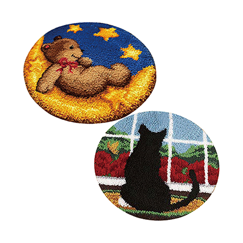 2 Sets Cat Bear Latch Hook Kits Carpet Latch Hooking Rug Kits Cushion Making