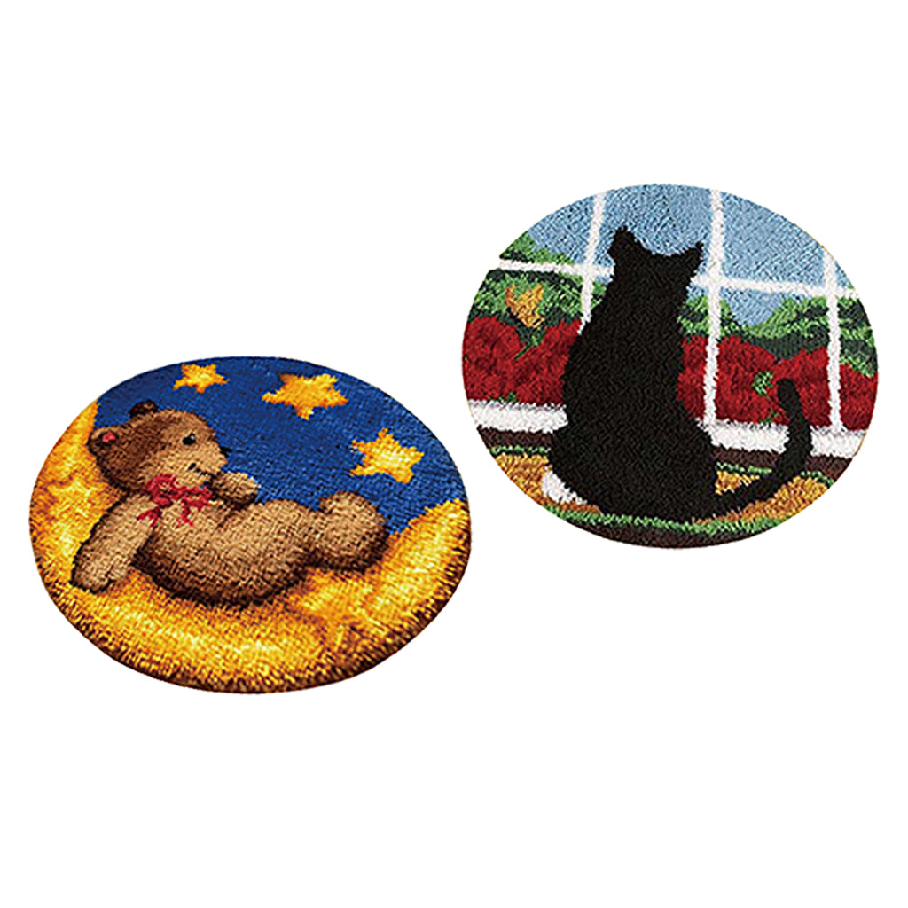 2 Sets Cat Bear Latch Hook Kits Carpet Latch Hooking Rug Kits Cushion Making