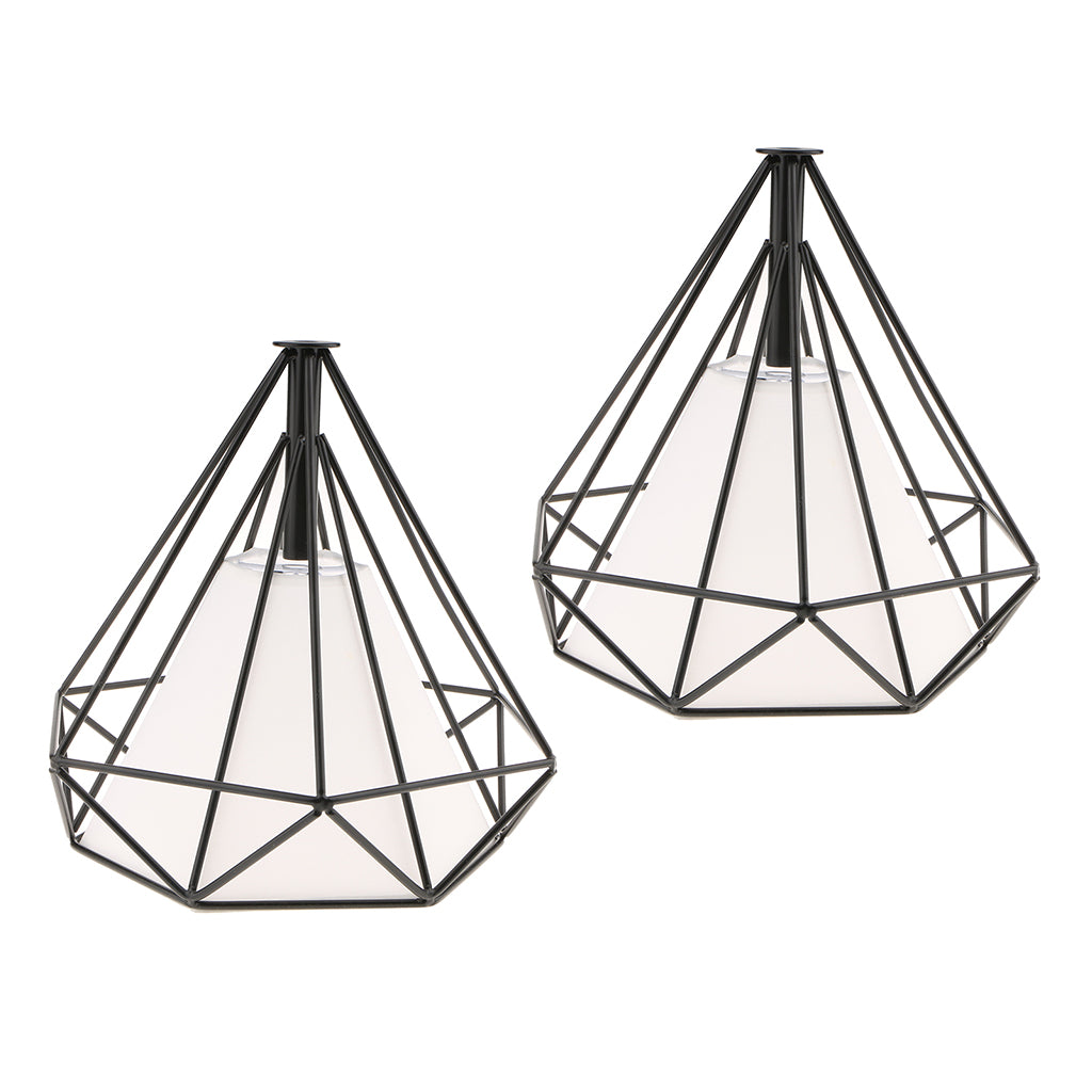 2 Pcs Geometric Diamond Ceiling Pendant Lampshades Black-White Cover Inside