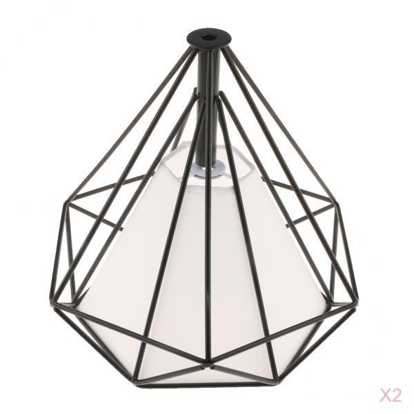 2 Pcs Geometric Diamond Ceiling Pendant Lampshades Black-White Cover Inside