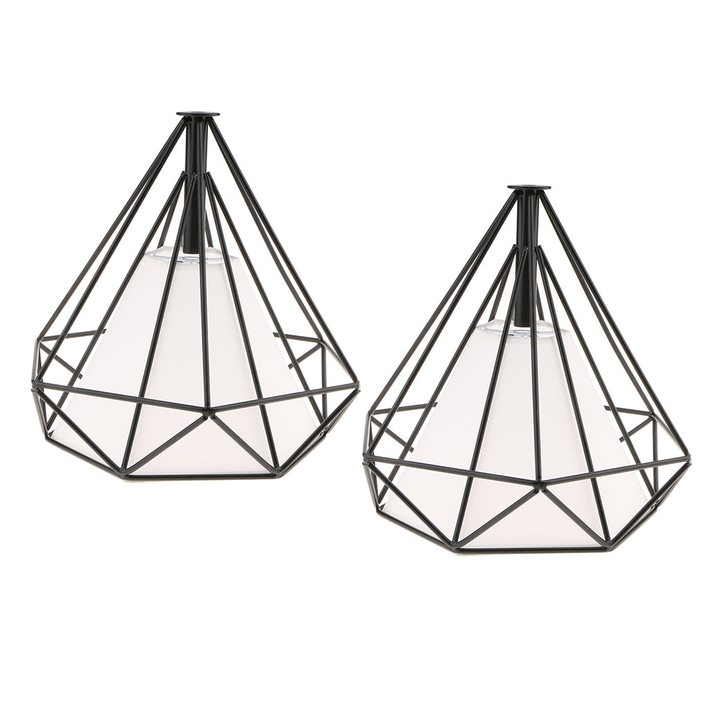 2 Pcs Geometric Diamond Ceiling Pendant Lampshades Black-White Cover Inside