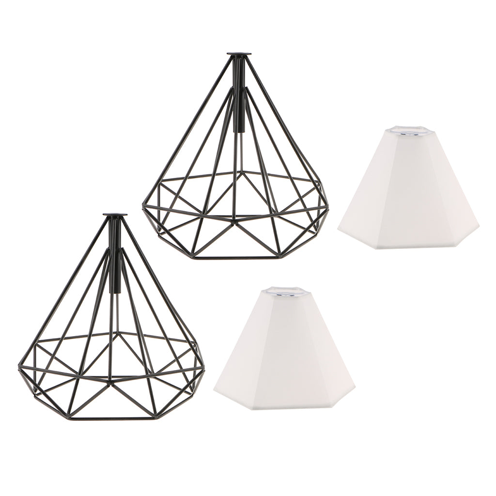 2 Pcs Geometric Diamond Ceiling Pendant Lampshades Black-White Cover Inside