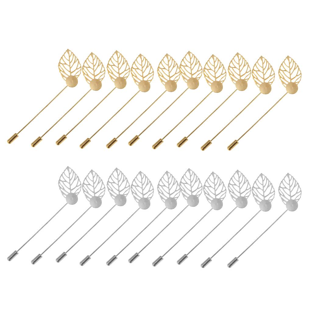20 Pieces Leaf Clutch Stick Pin 1cm Base Brooch Glue on Collar Pin Crafting