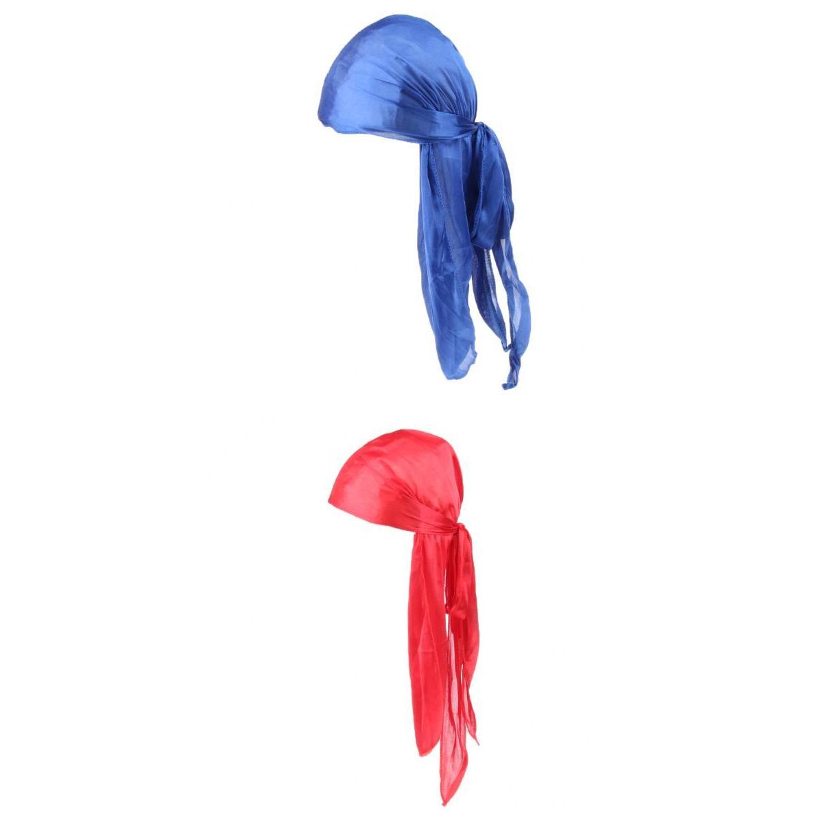 2 Pieces Durag Headwear Cap Hair Loss Scarf Bandana Turban Red+Royal Blue