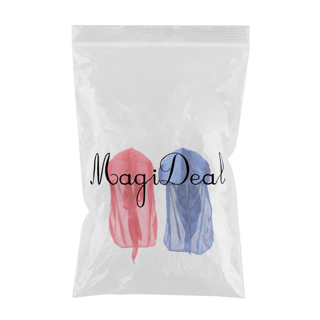 2 Pieces Durag Headwear Cap Hair Loss Scarf Bandana Turban Red+Royal Blue