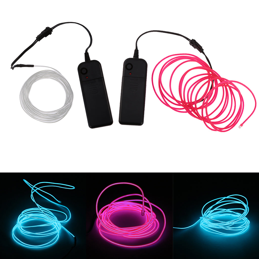 2 Pcs Luminescent Neon LED Lights Glow EL Wire String Strip 3 Meters