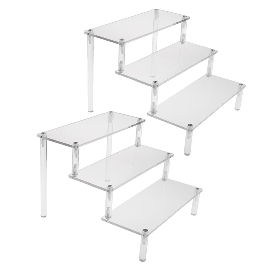 2PCS Cosmetics Storage Rack Figure Display Shelf Step Shelf Organizer 3-Tier
