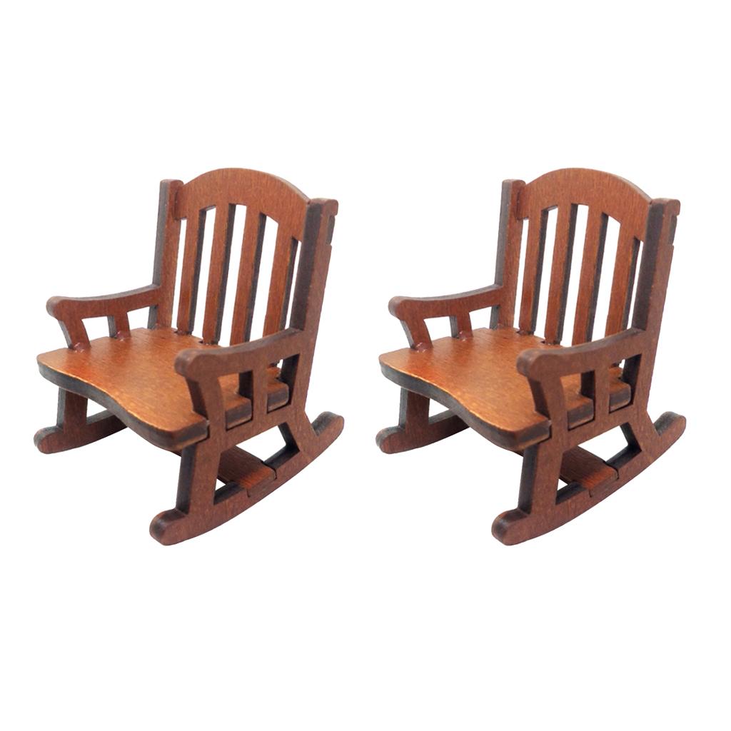 2pcs 1/12 Dollhouse Miniature Wooden Rocking Chairs Model Furniture Decor