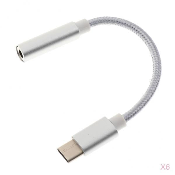 6x USB-C Type C to 3.5 mm Headphone Jack Adapter Earphone Audio Cable Silver