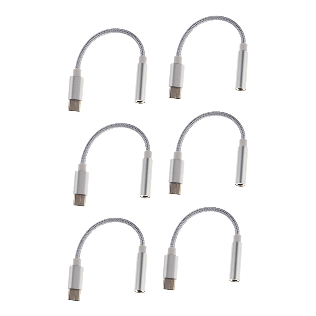 6x USB-C Type C to 3.5 mm Headphone Jack Adapter Earphone Audio Cable Silver