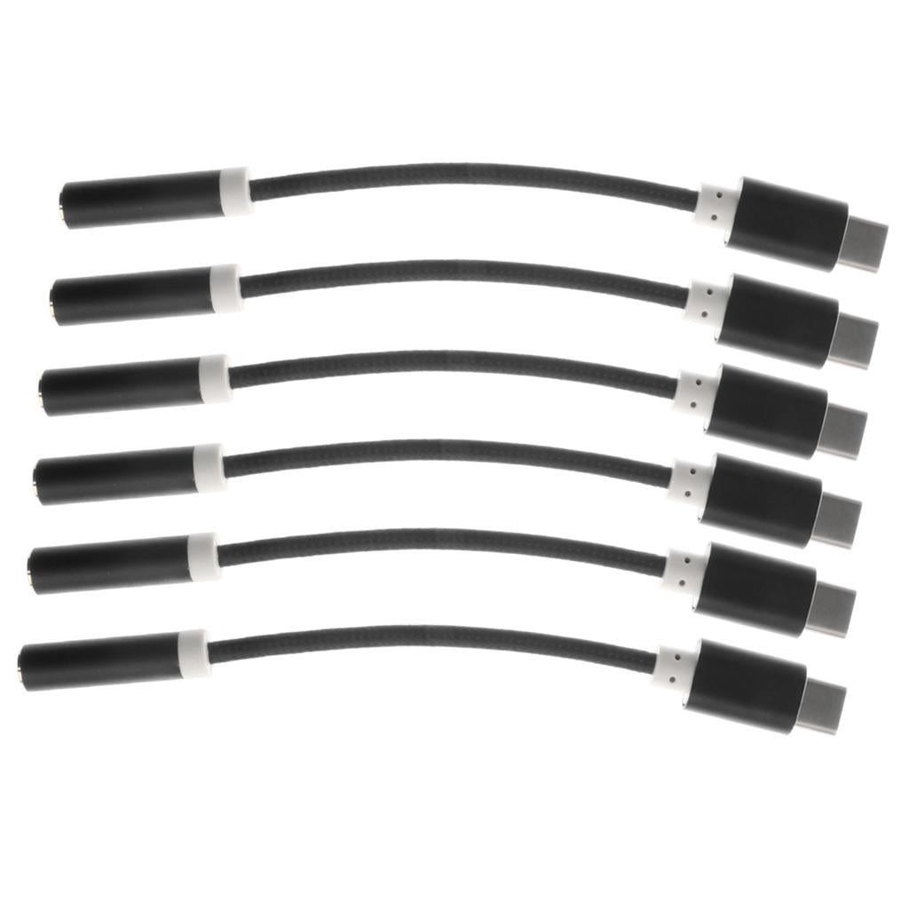 6x USB-C Type C to 3.5 mm Headphone Jack Adapter Earphone Audio Cable Black