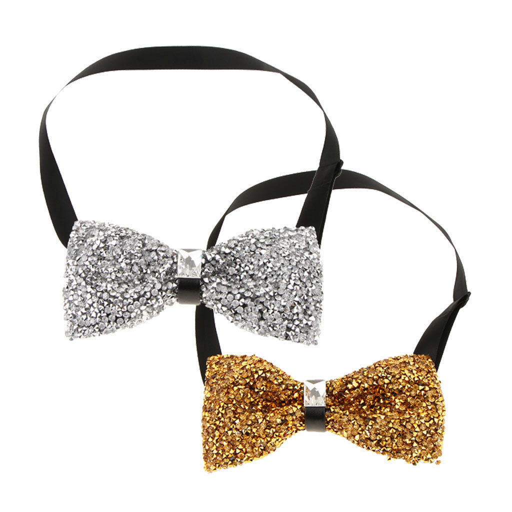 2pcs Fashion Men Rhinestone Bow Tie Party Banquet Bowtie Wedding Accessories