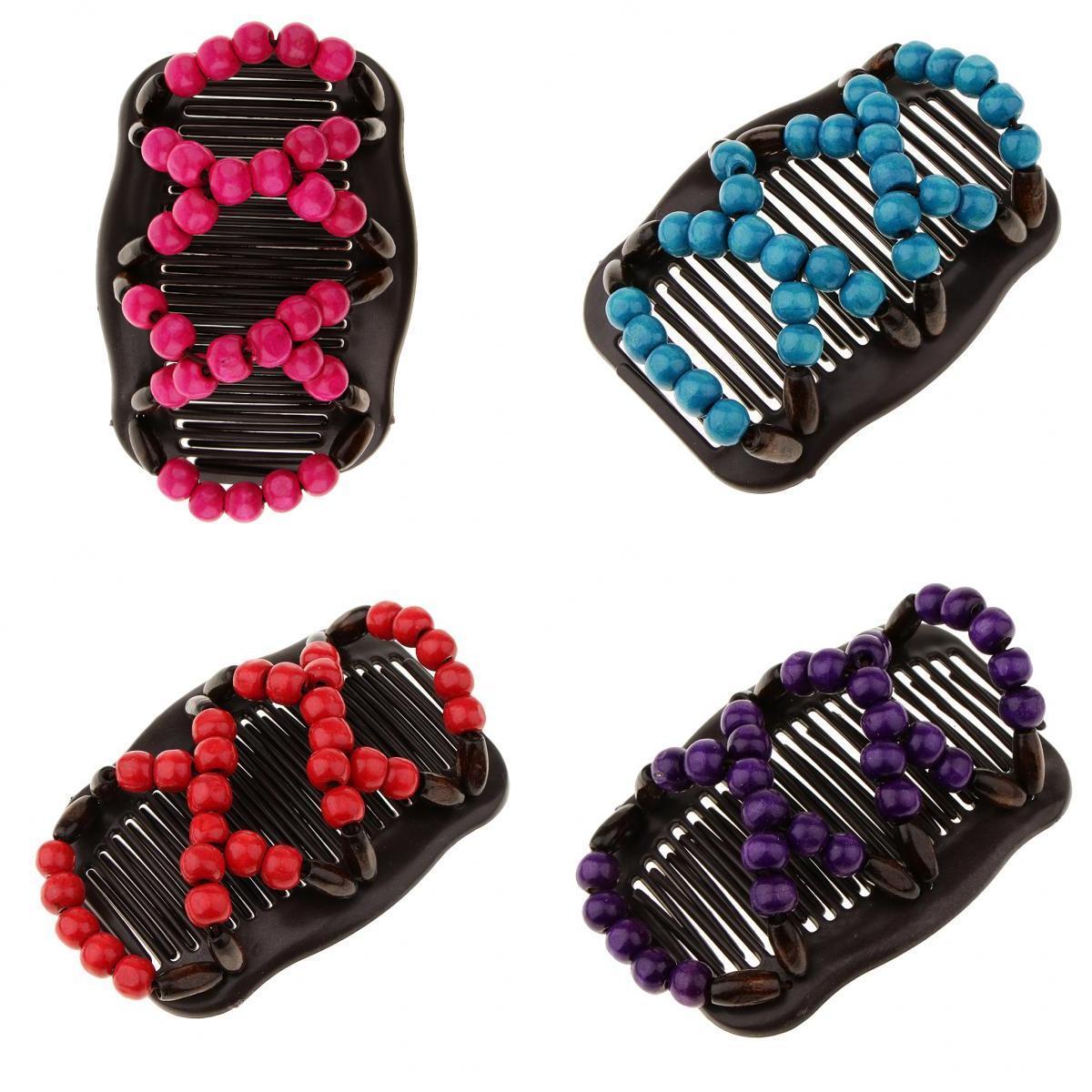 4pcs Stretch Magic Combs Beaded Hairpin Bow Hair Head Comb Cuff Double Clip