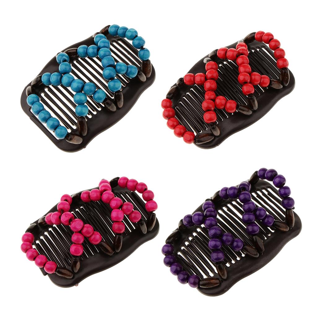 4pcs Stretch Magic Combs Beaded Hairpin Bow Hair Head Comb Cuff Double Clip