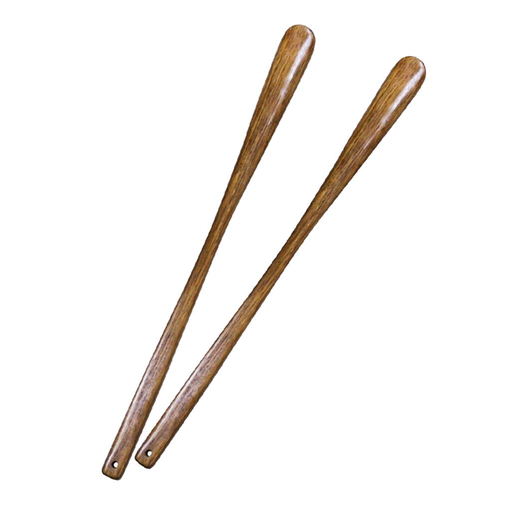 2x Natural Solid Wooden Long Handle Shoe Horn Shoe Care Accessories
