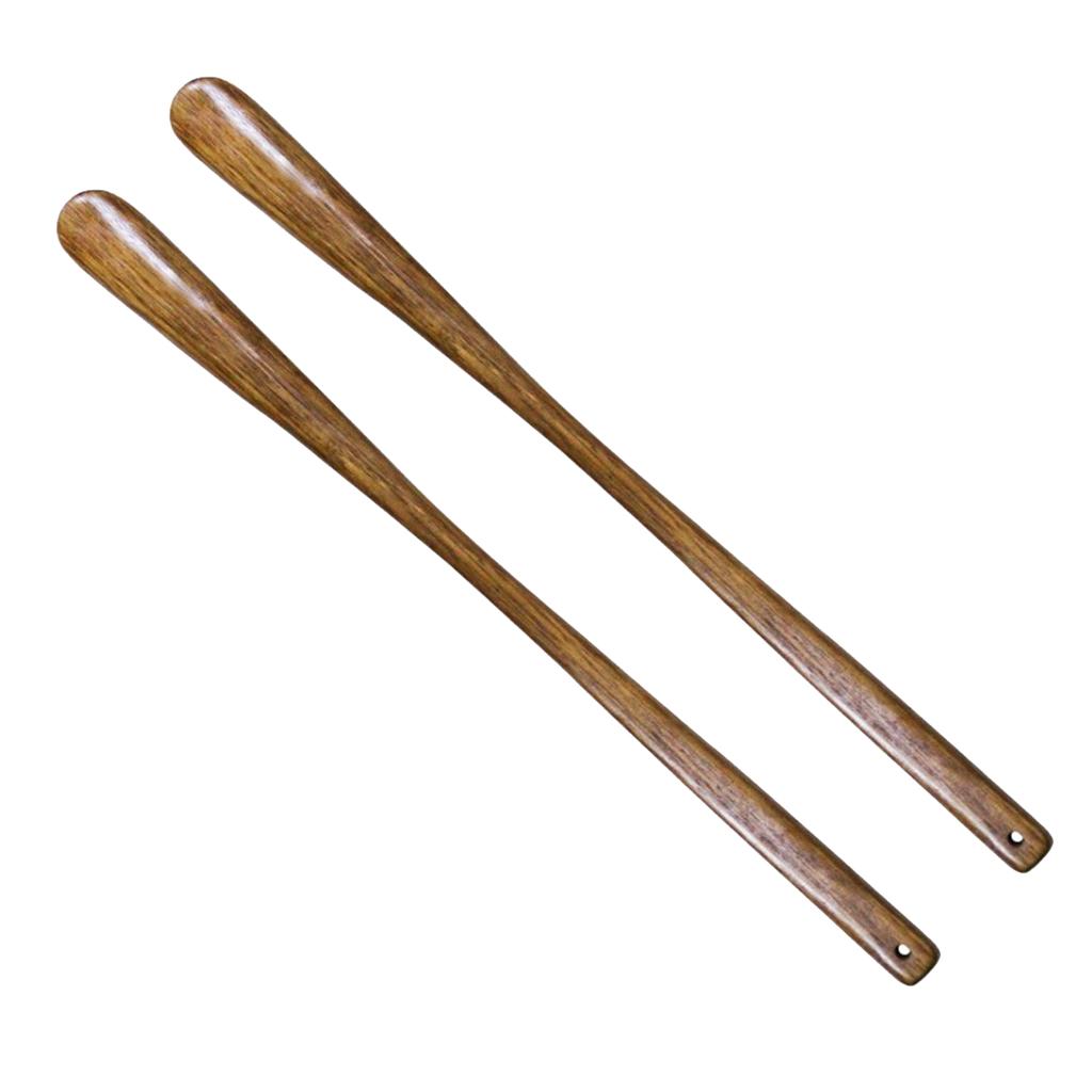 2x Natural Solid Wooden Long Handle Shoe Horn Shoe Care Accessories