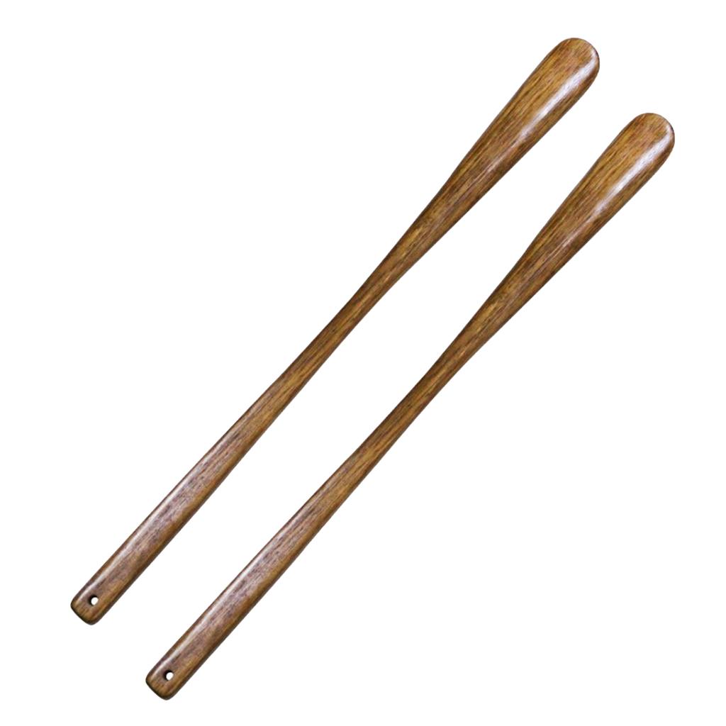 2x Natural Solid Wooden Long Handle Shoe Horn Shoe Care Accessories