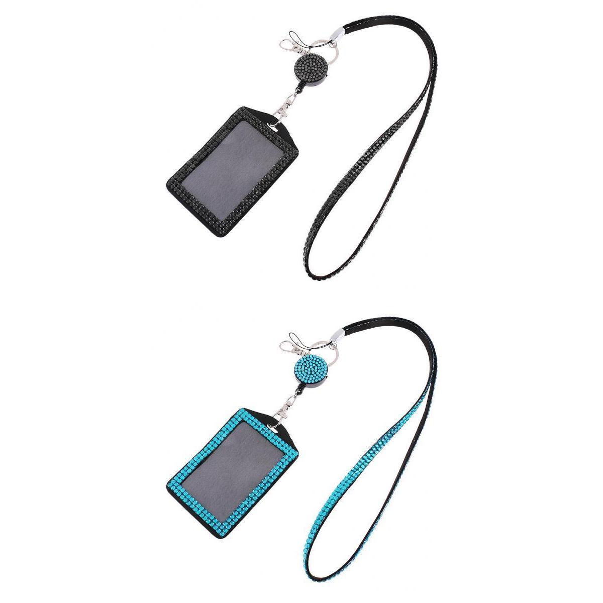 2pcs Bling Rhinestone Lanyard with Retractable Reel Vertical ID Badge Holder
