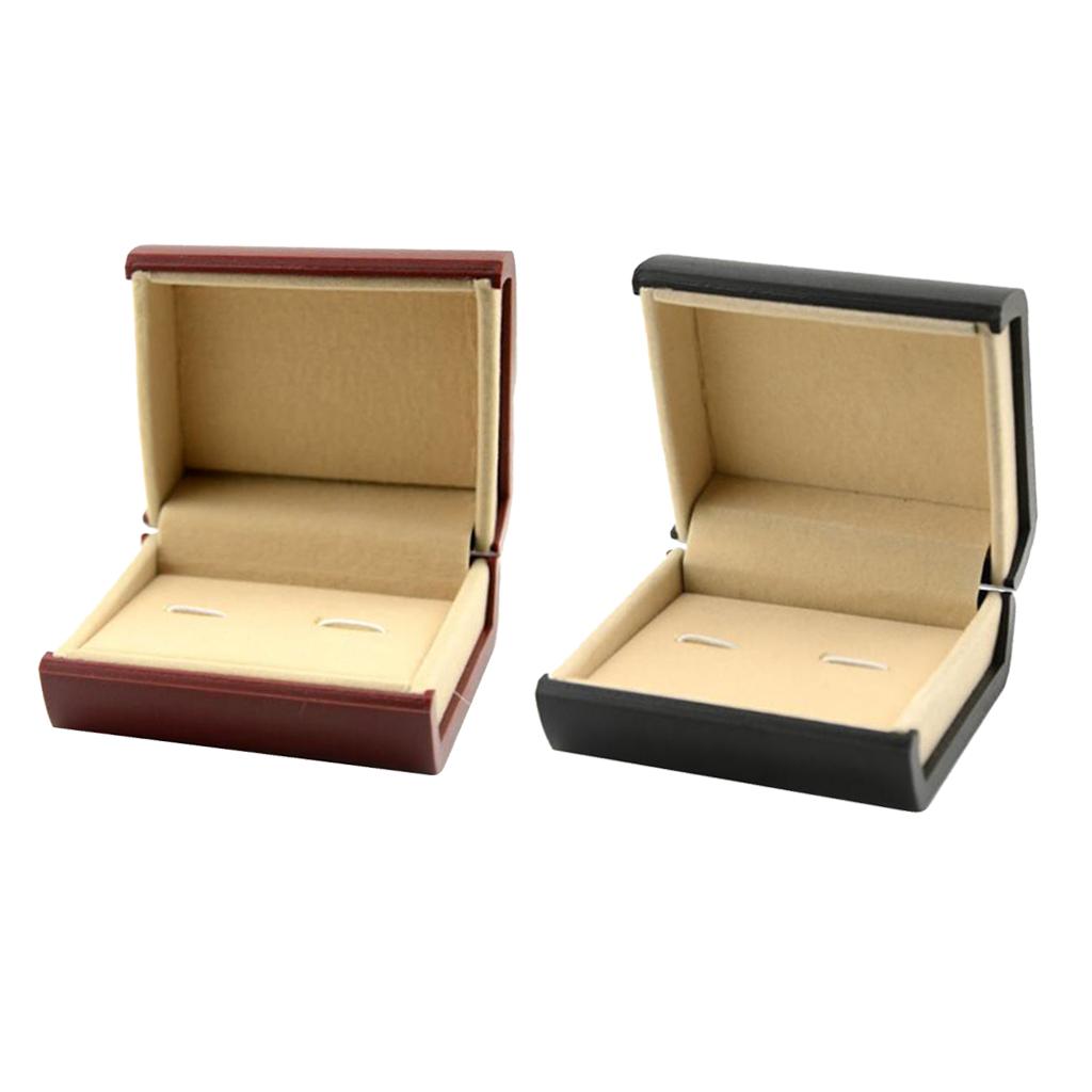 2 Pieces Wine Red/Black Cufflinks Storage Box Mens Gift Jewelry Case