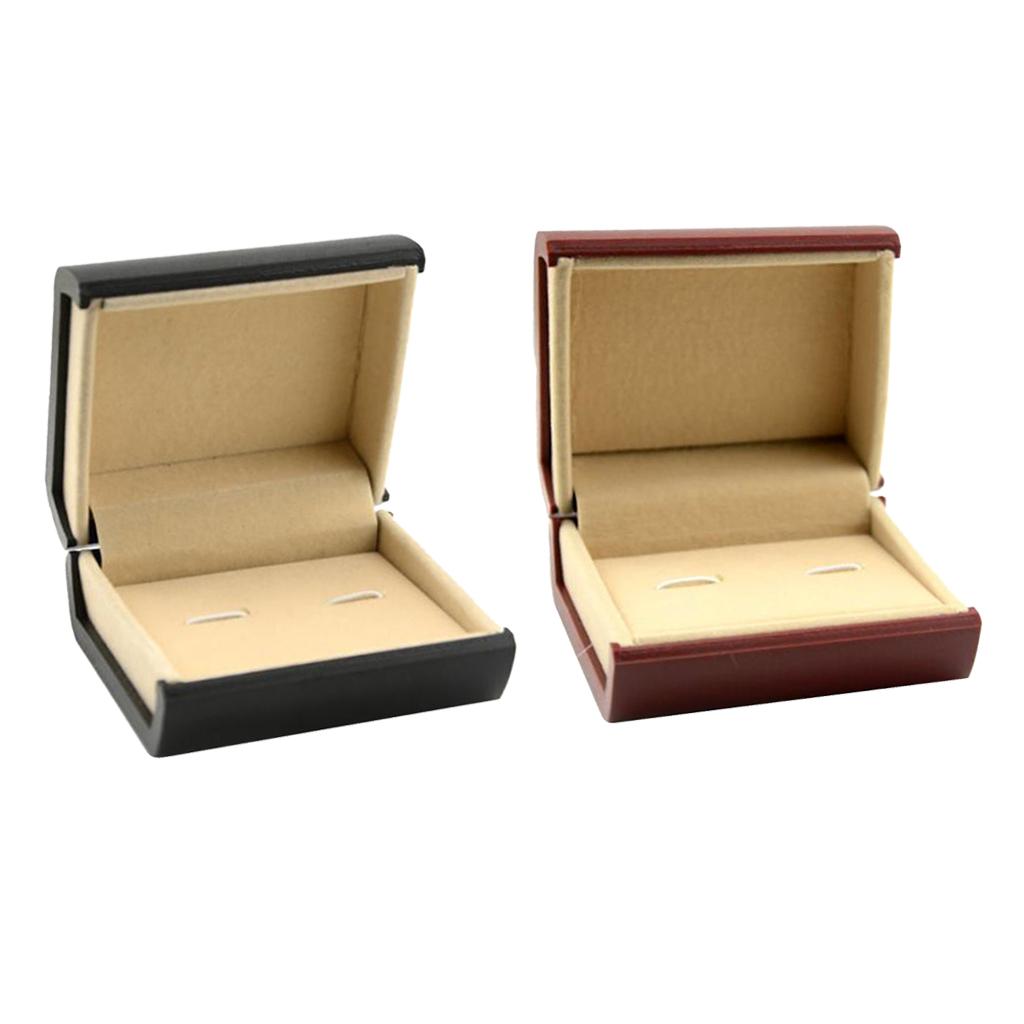 2 Pieces Wine Red/Black Cufflinks Storage Box Mens Gift Jewelry Case