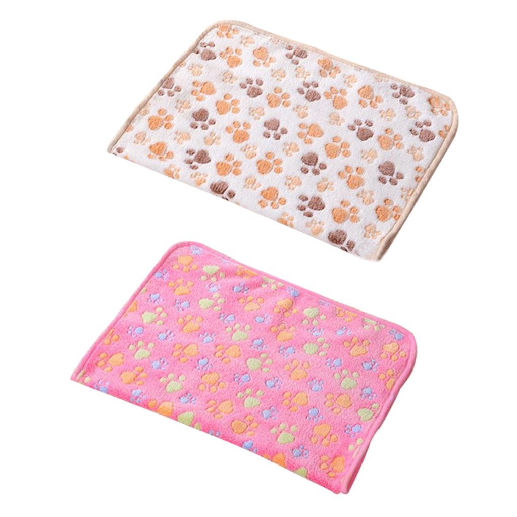 2pcs Warm Cartoon Paw Print Cushion for Puppy Fleece Soft Blanket Bed Mat