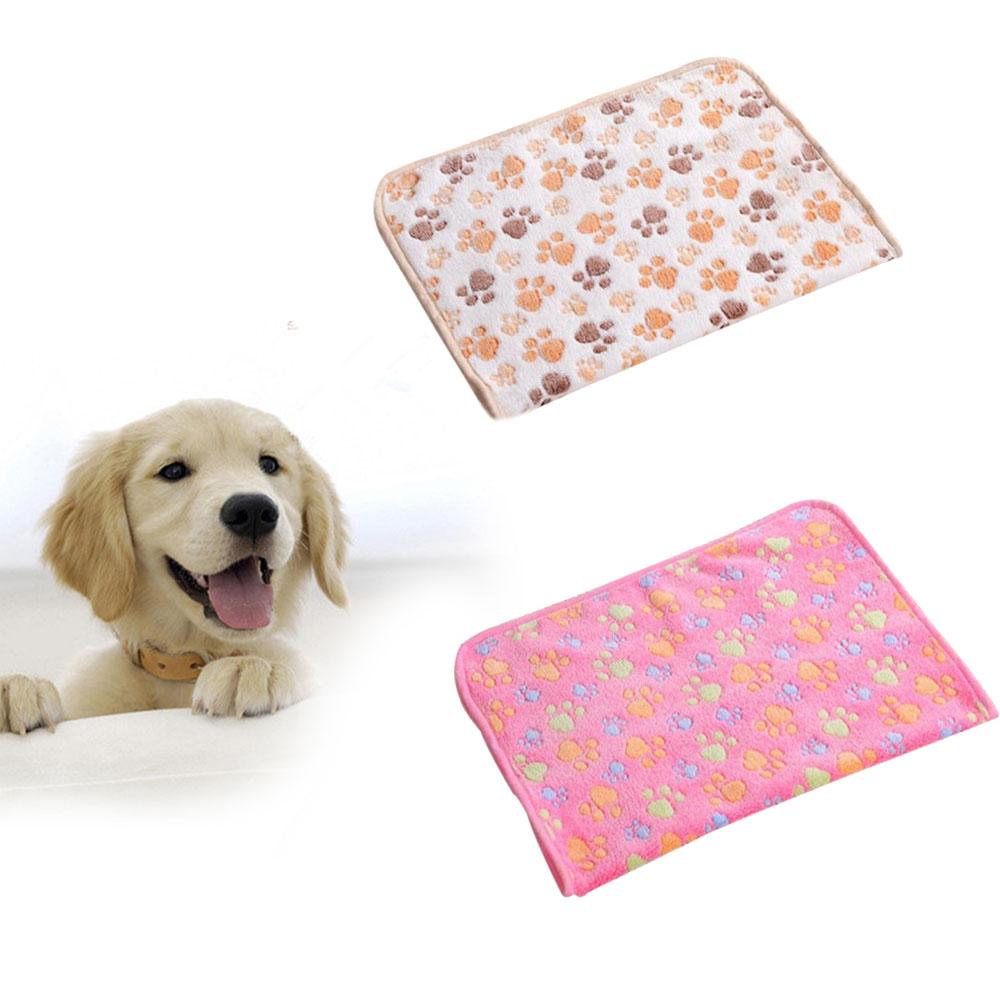 2pcs Warm Cartoon Paw Print Cushion for Puppy Fleece Soft Blanket Bed Mat
