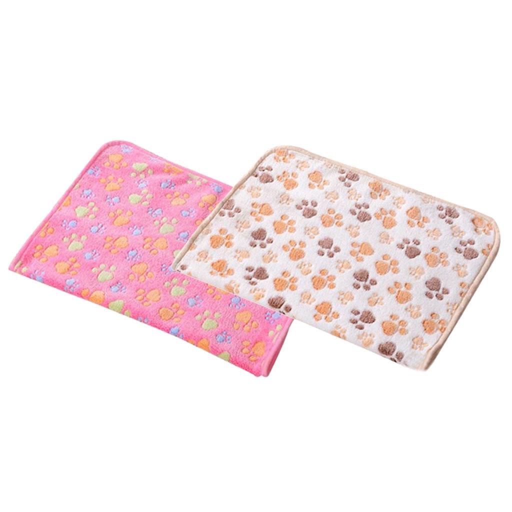 2pcs Warm Cartoon Paw Print Cushion for Puppy Fleece Soft Blanket Bed Mat