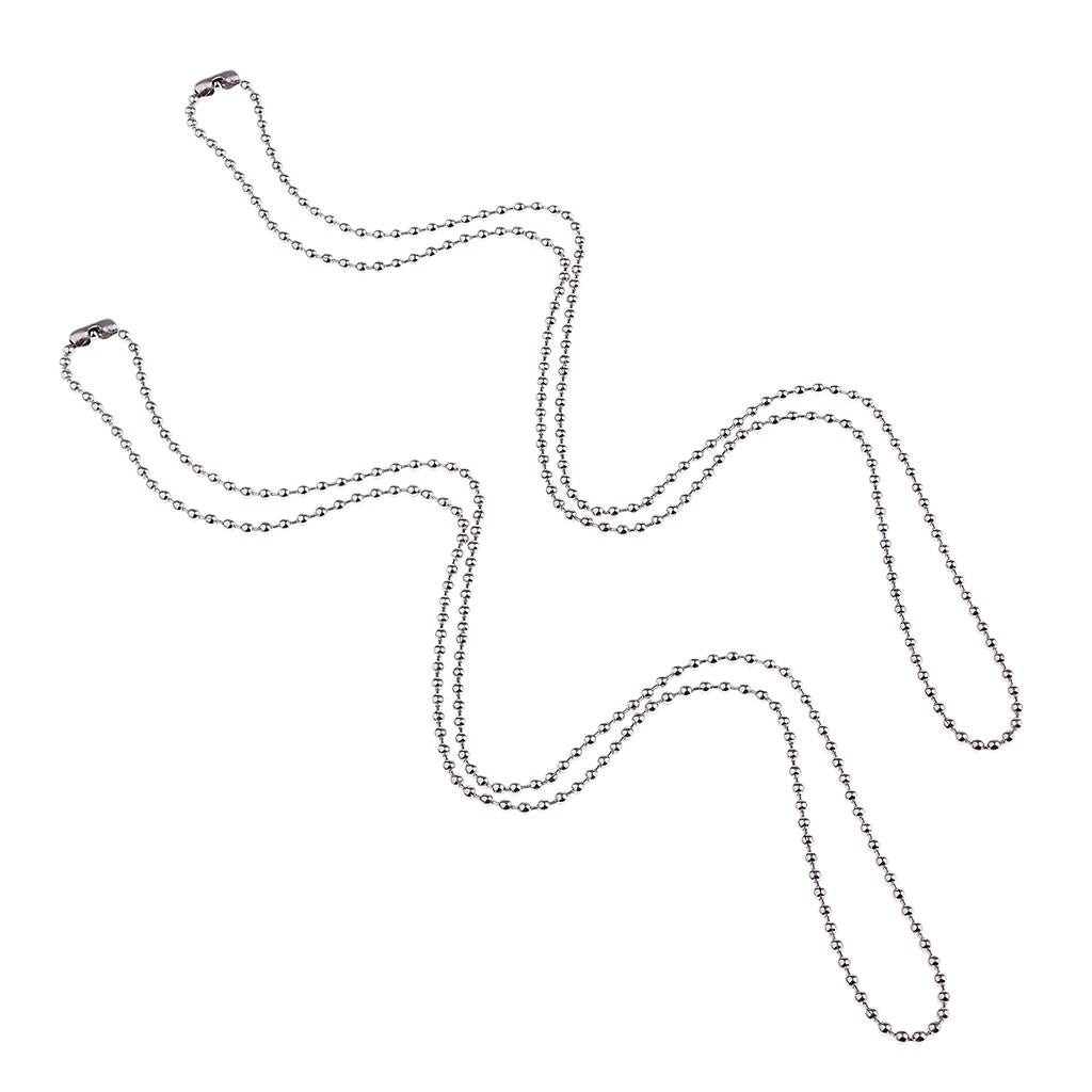 2pcs 2.4mm Stainless Steel Silver Bead Chain Men Necklace Trinket 60cm 80cm